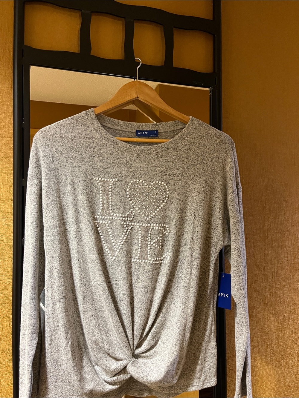 Apt. 9 Light Gray Pearl-Embellished LOVE Twist-Front Top